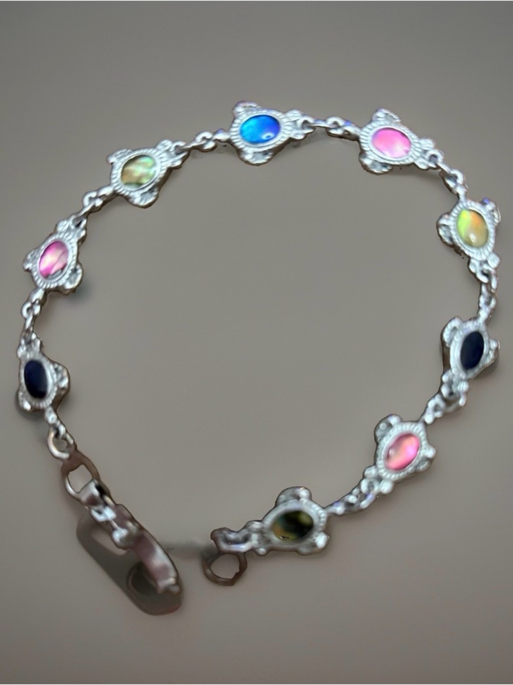 Vintage Abalone Bracelet Turtle Silver Tone Signed SJ Link Shaped Sea Turtles